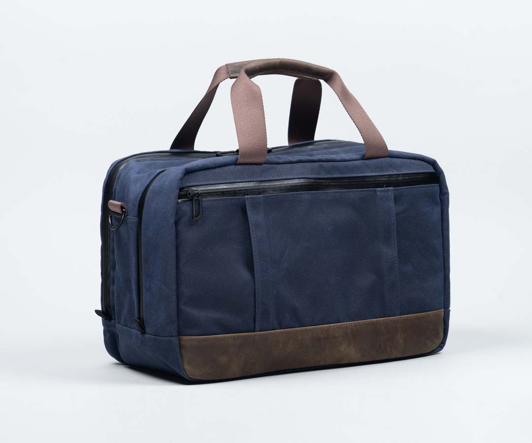 Navy Waxed Canvas + Chocolate Leather