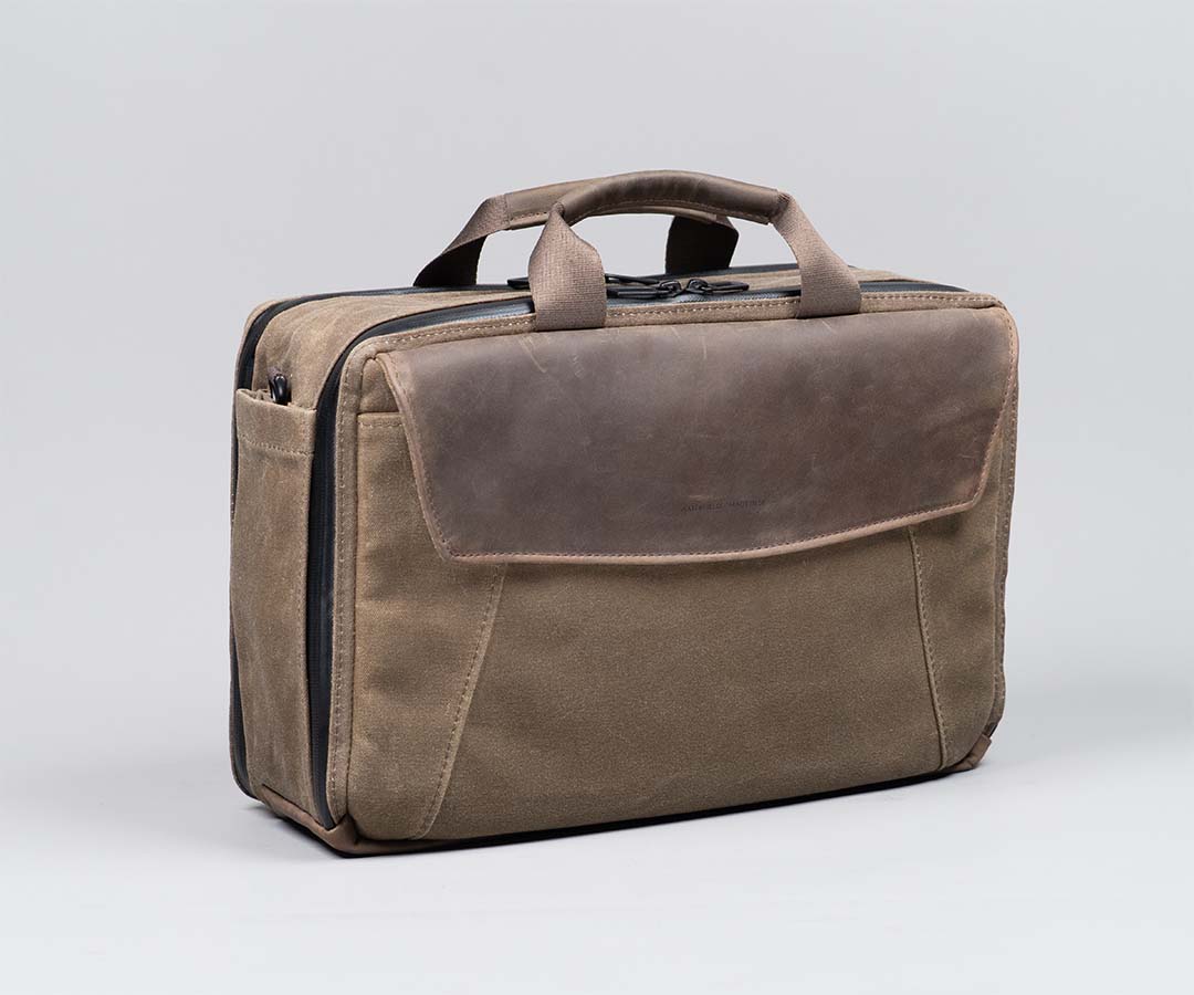 Waxed Canvas + Full Grain Leather (Compact Size shown)