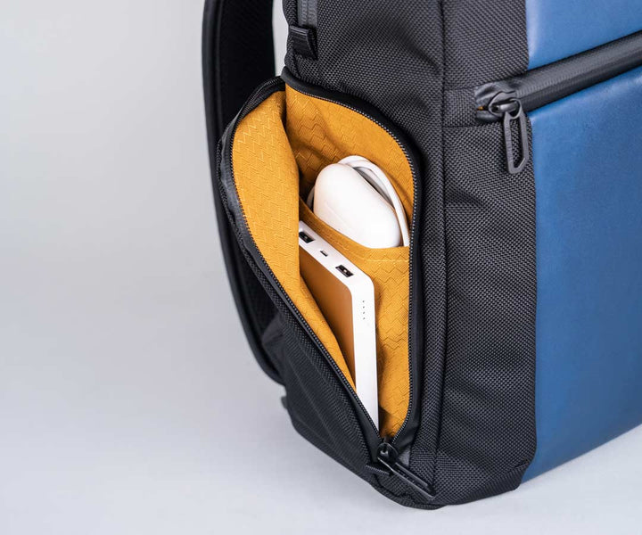 Convenient side pocket for tech gear