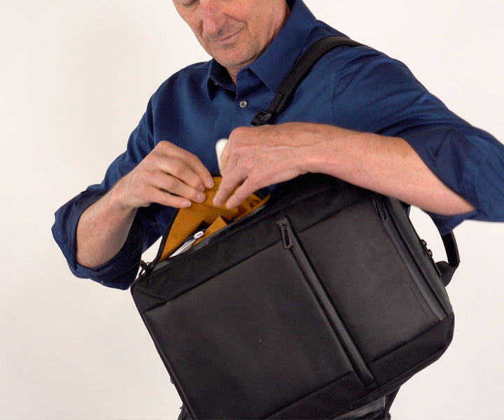 Swing-around access to side pockets