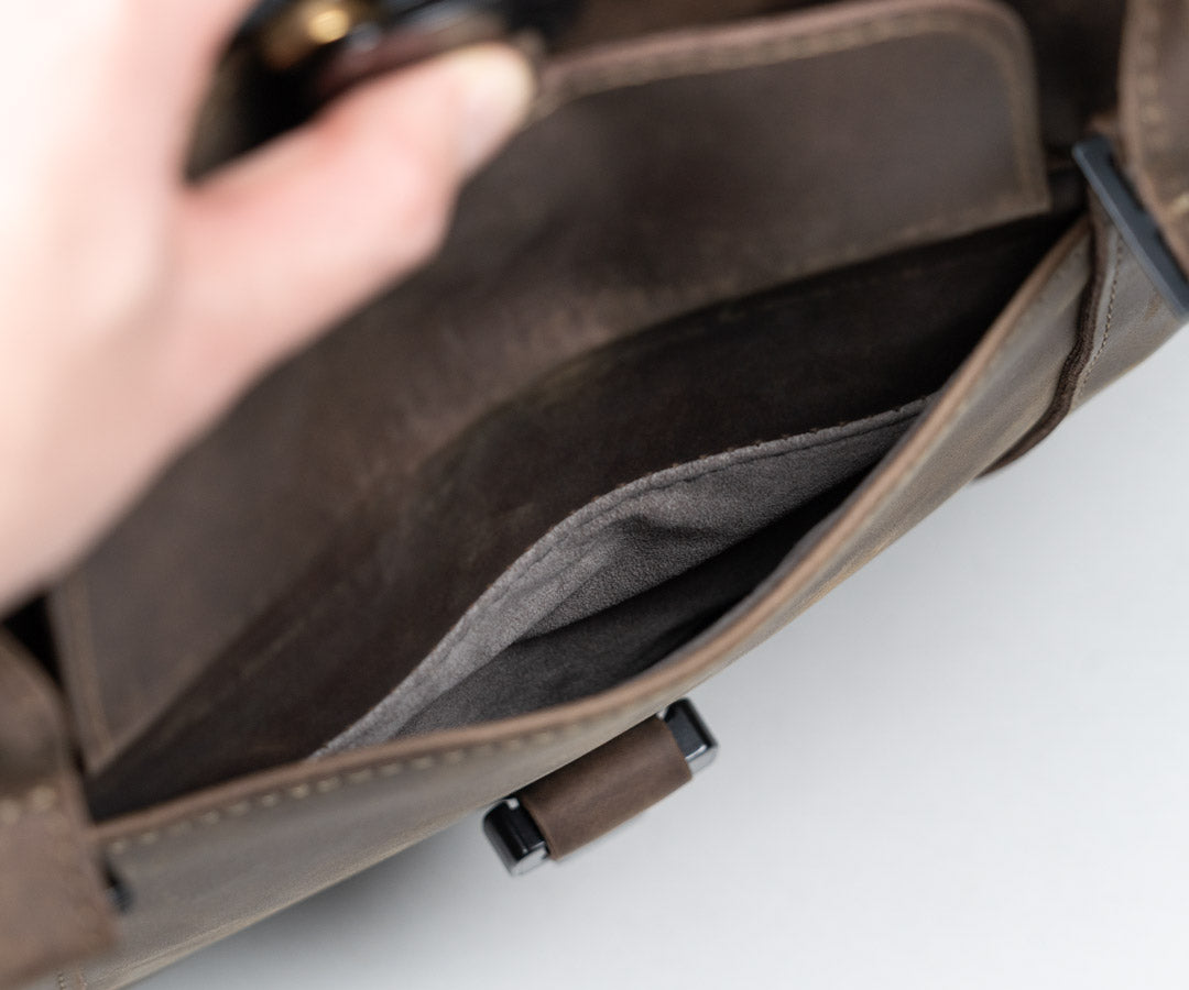 Ultrasuede™-lined front pocket 