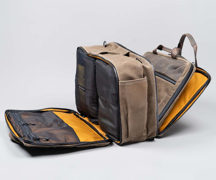 Modular travel set with a removable Slim Brief and Packing Cubes in a flexible carryall