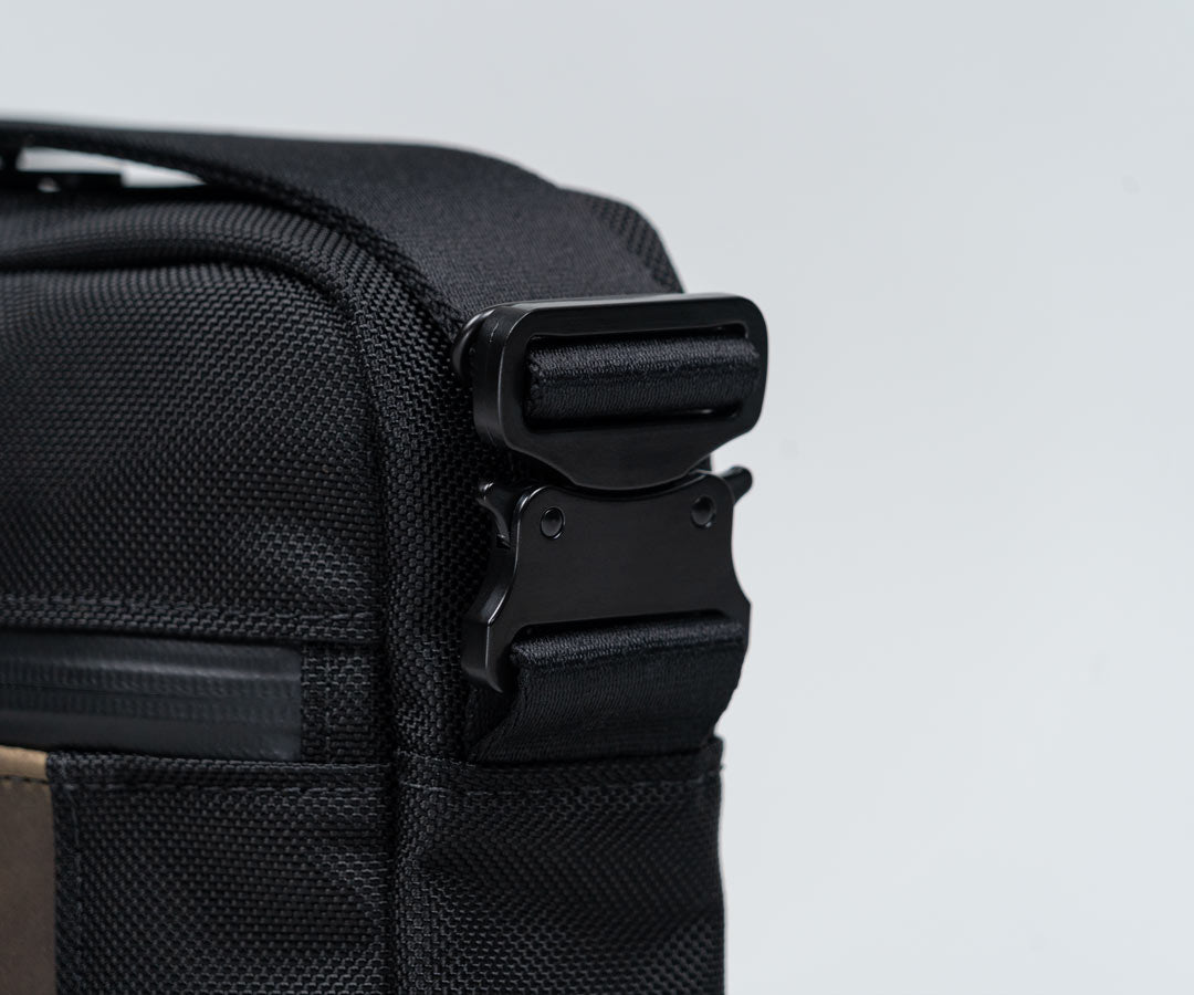 Strap is anchored by a paragliding-style buckle 