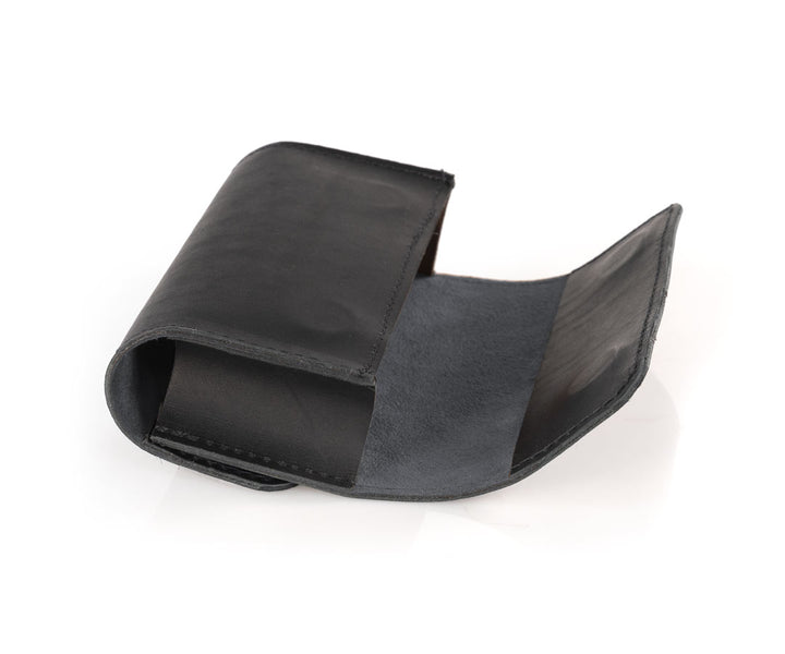 Black leather lined in dark grey Ultrasuede